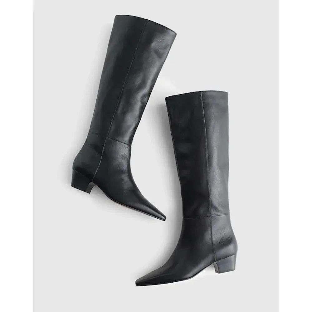 NEW Madewell Lexie Tall Leather Boots Black Knee High Square Toe Boots 7